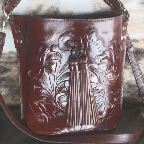 Patricia Nash Burnished Leather-Octavia Crossbody Bucket Bag - Picture 11 of 15